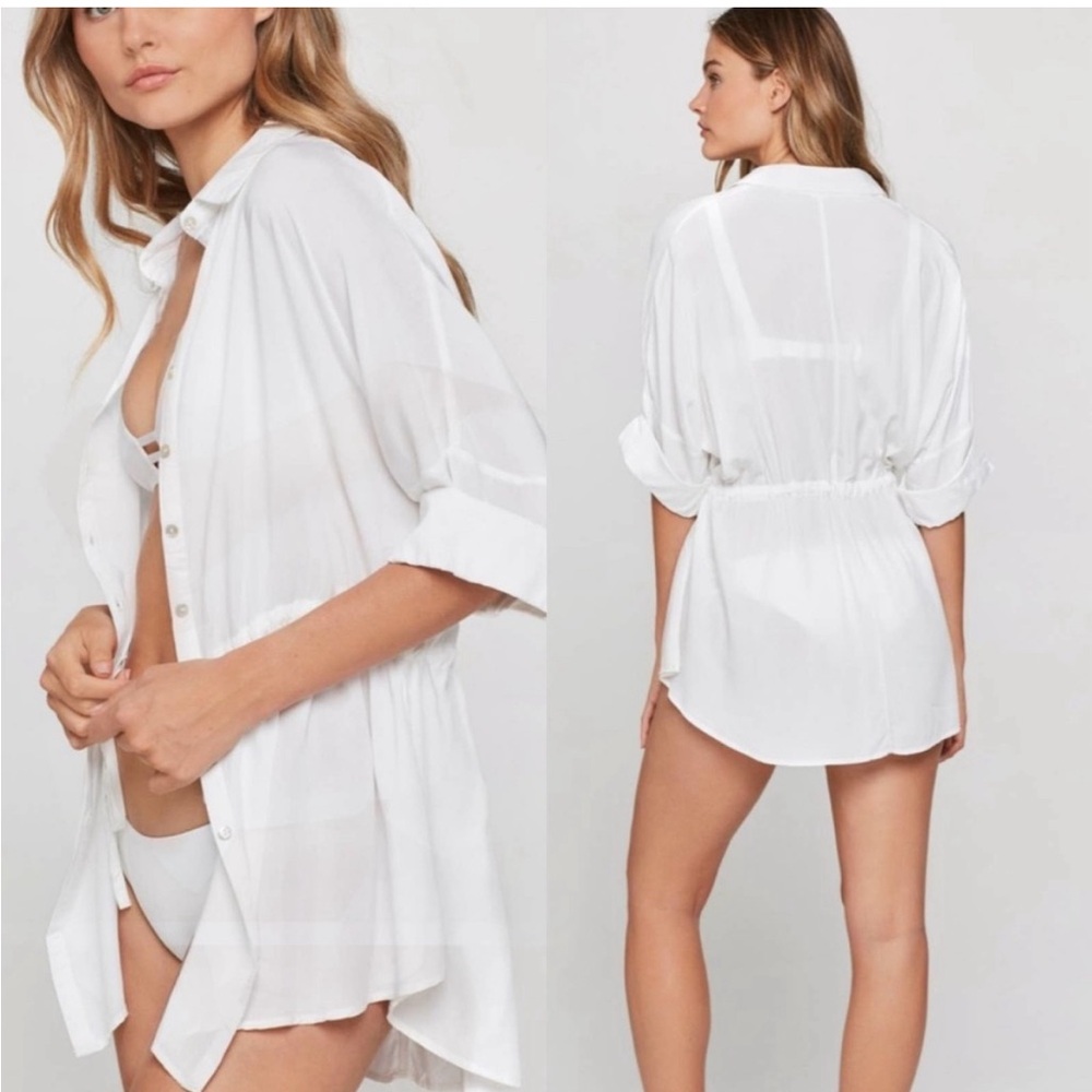 L*Space Classic White Button-Down Swim Coverup